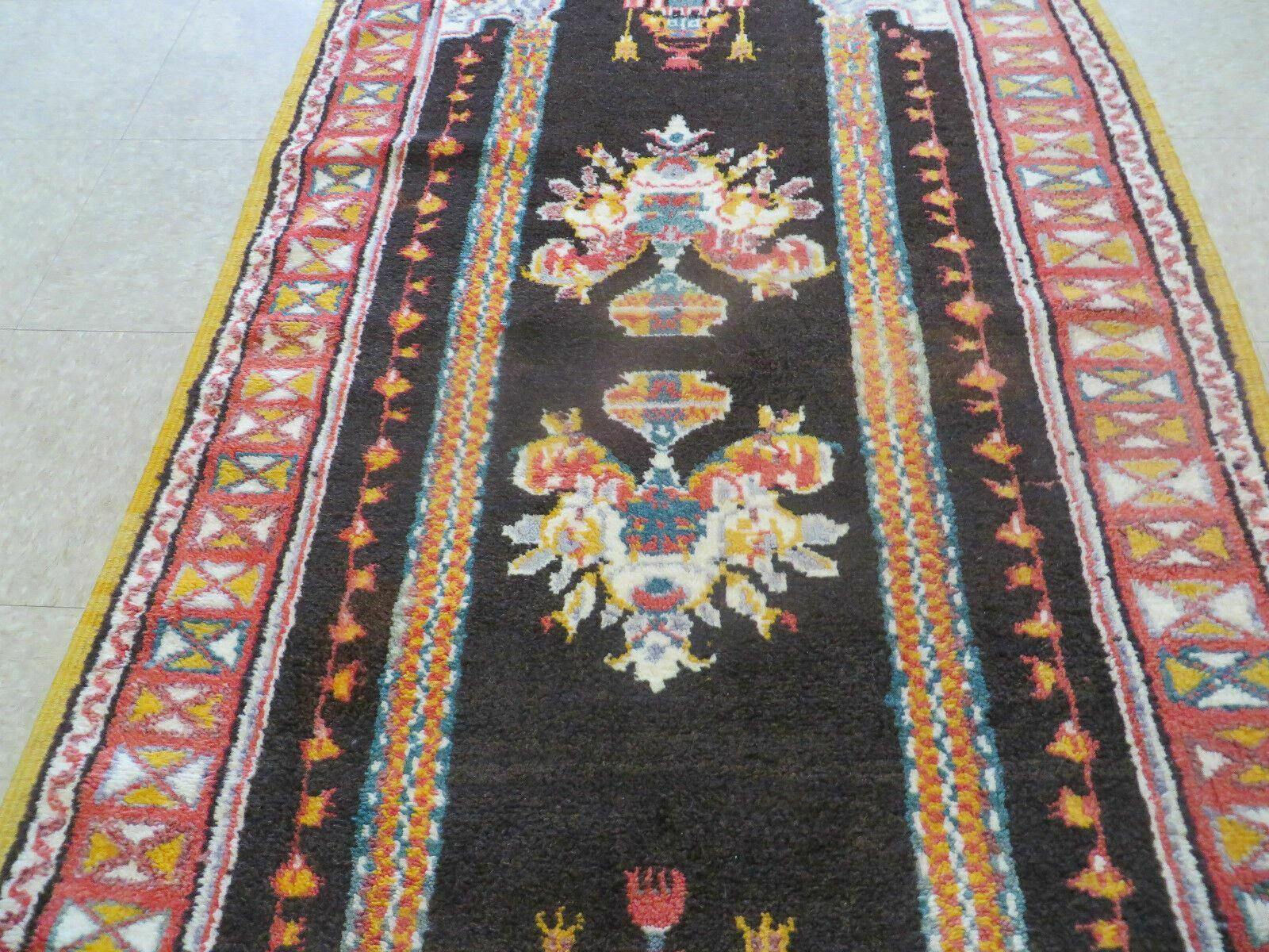 Antique Moroccan Runner Rug 3x7, Moroccan Prayer Rug, Double Mehrab Prayer Arches, Black and Red, Hand-Knotted Wool Carpet, Hallway Rug Nice - Nuvé