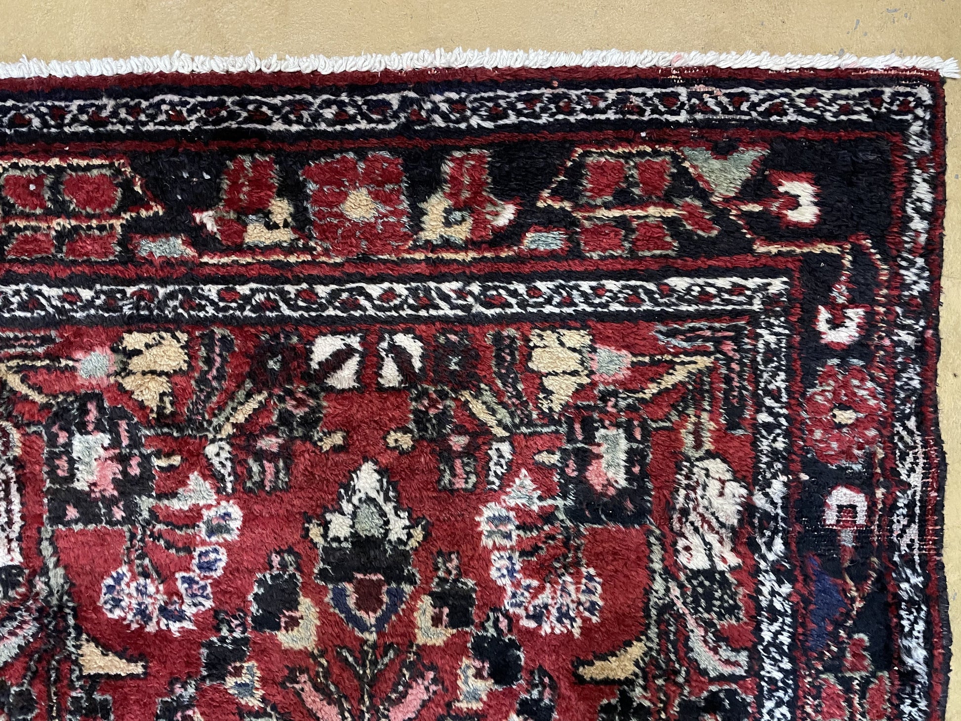 3' 4" X 9' Antique Handmade Wool Rug Runner Floral Organic Dyes Red Nice - Nuvé