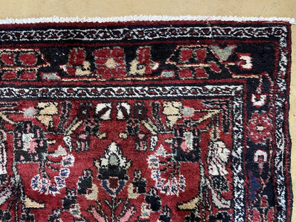 3' 4" X 9' Antique Handmade Wool Rug Runner Floral Organic Dyes Red Nice - Nuvé