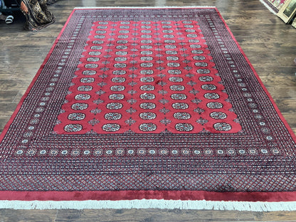 Turkoman Rug 8 x 11.6, Red Bokhara Pakistani Carpet, Wool Handmade Vintage Rug - Nuvé