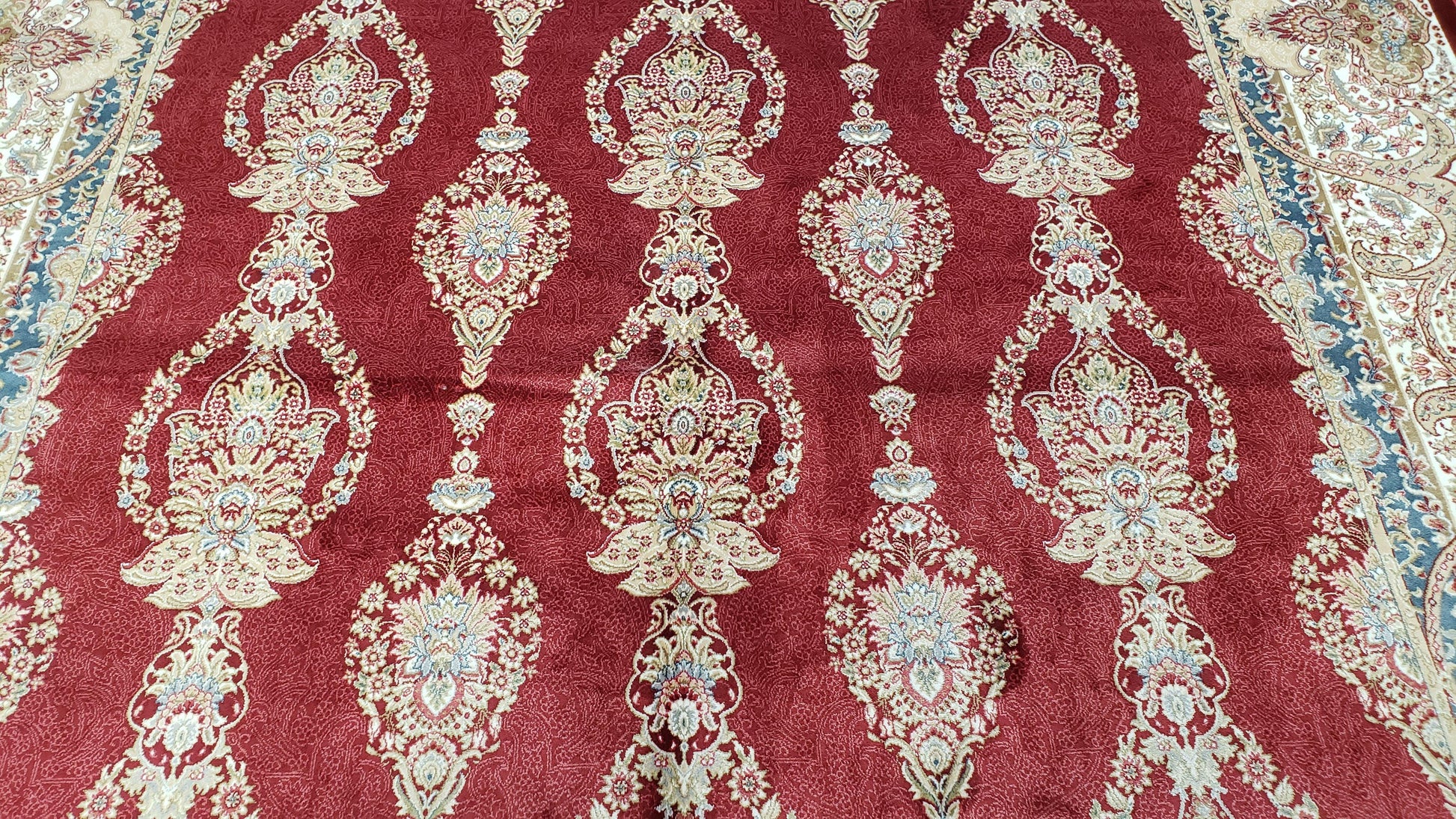 Dark Red Silk Carpet 5.3 x 7.6 ft, 5x8 Silk Rug, New Turkish Silk Carpet, Mint Condition, Beige & Red Area Rug, Bamboo Silk, High Quality - Nuvé