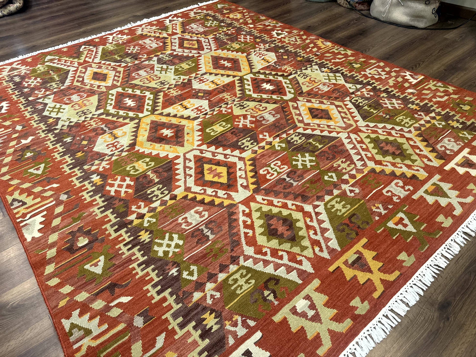 Turkish Kilim Rug 8x10, Geometric Design, Large Kilim Carpet - Nuvé