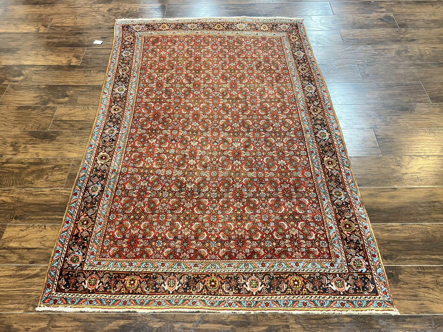 Antique Persian Bidjar Rug 5x7, Repeated Allover Herati Pattern, Red, Handmade Wool Carpet - Nuvé