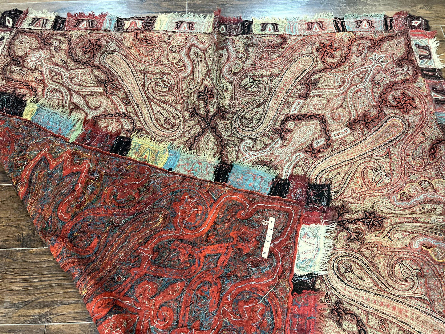 Antique Indian Kashmiri Shawl, Needlework, Signed By Masterweaver, Handmade, Rare - Nuvé