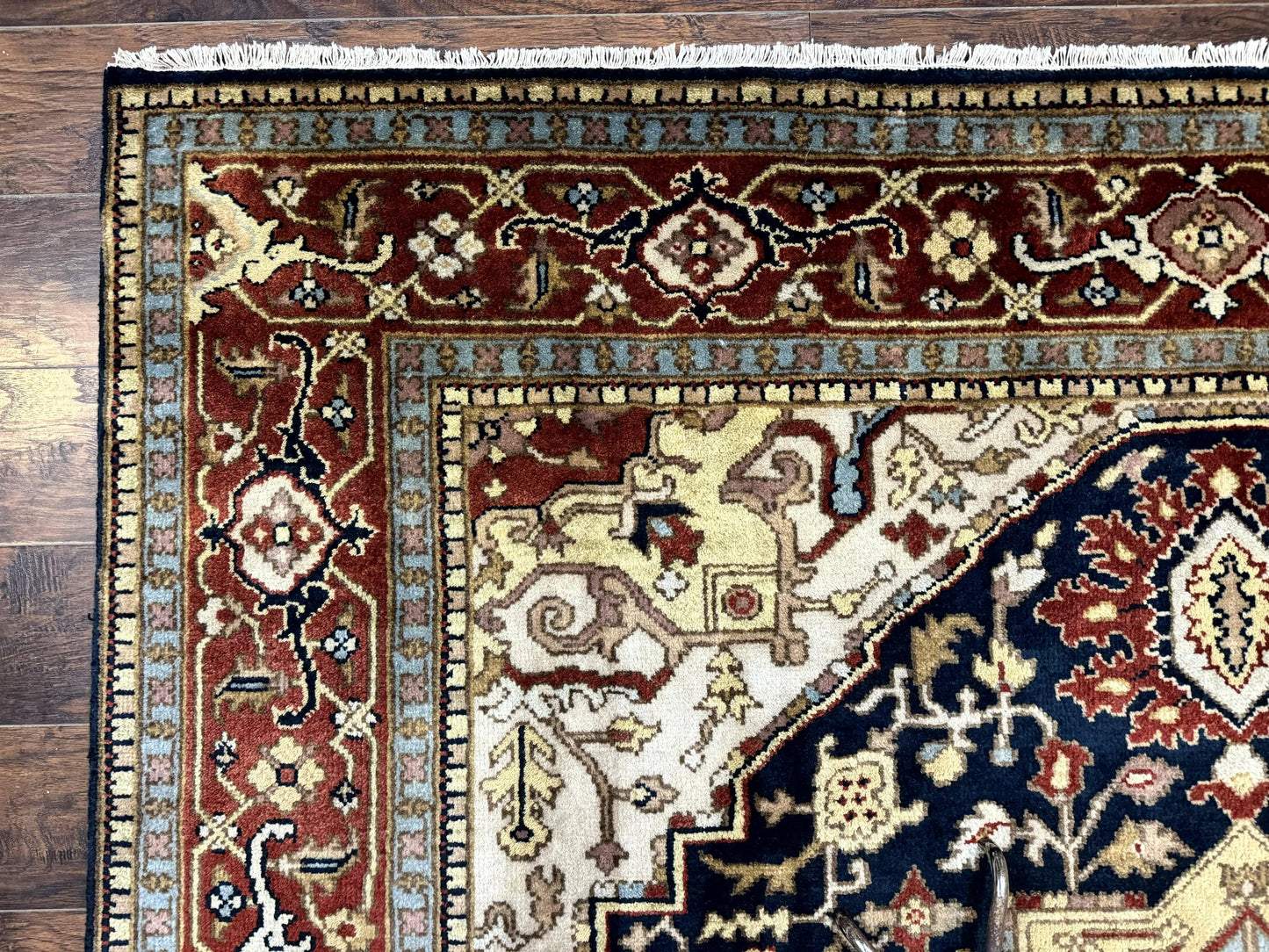 Indo Persian Heriz Rug 8x10, Geometric Medallion, Serapi Carpet, Wool Vintage Rug - Nuvé