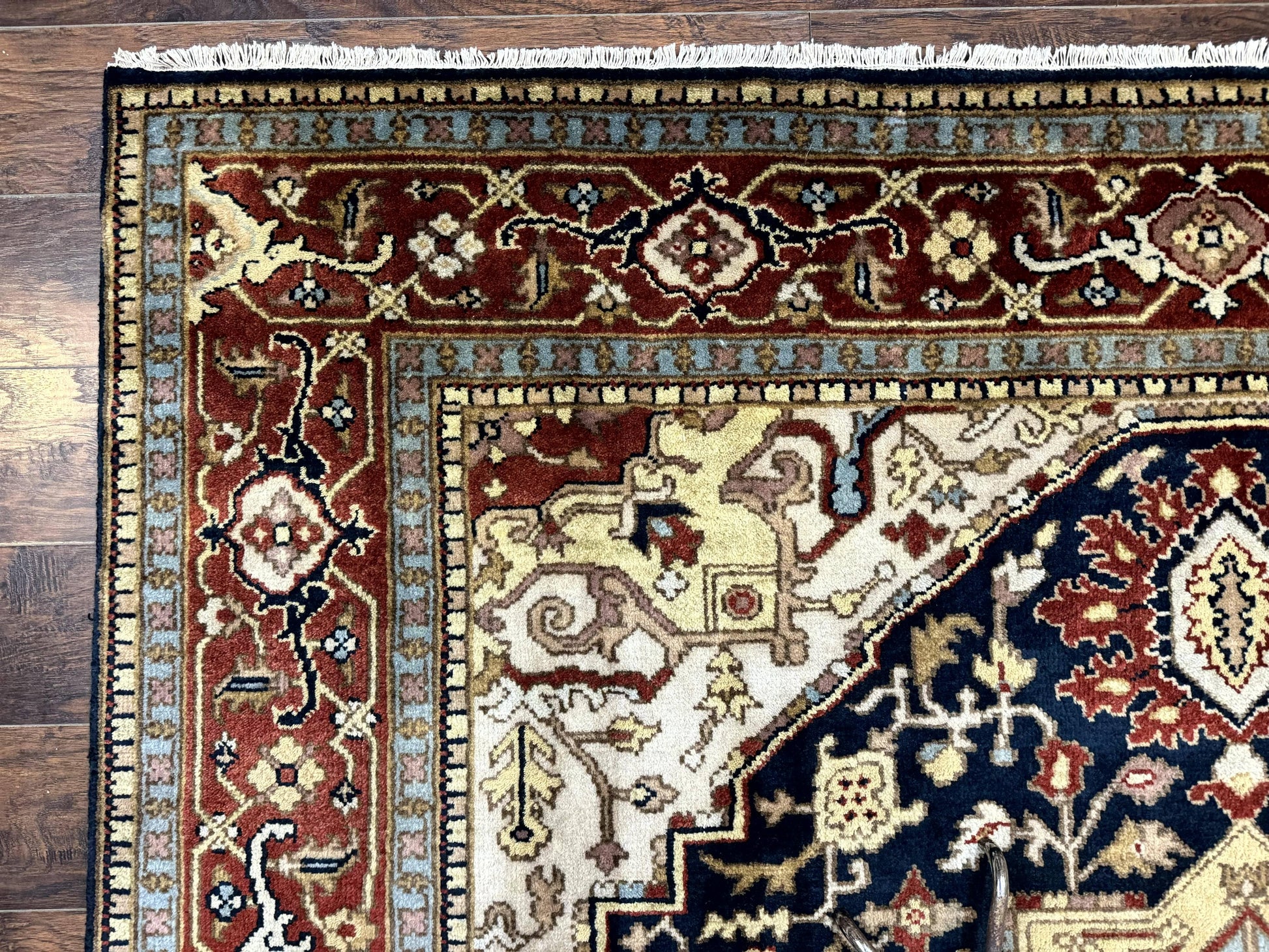 Indo Persian Heriz Rug 8x10, Geometric Medallion, Serapi Carpet, Wool Vintage Rug - Nuvé