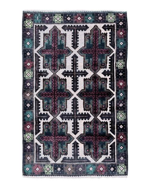 3 X 4.4 Vintage Handmade Tribal Wool Rug Balouchi Rug Afghan Rug Red Beige Green