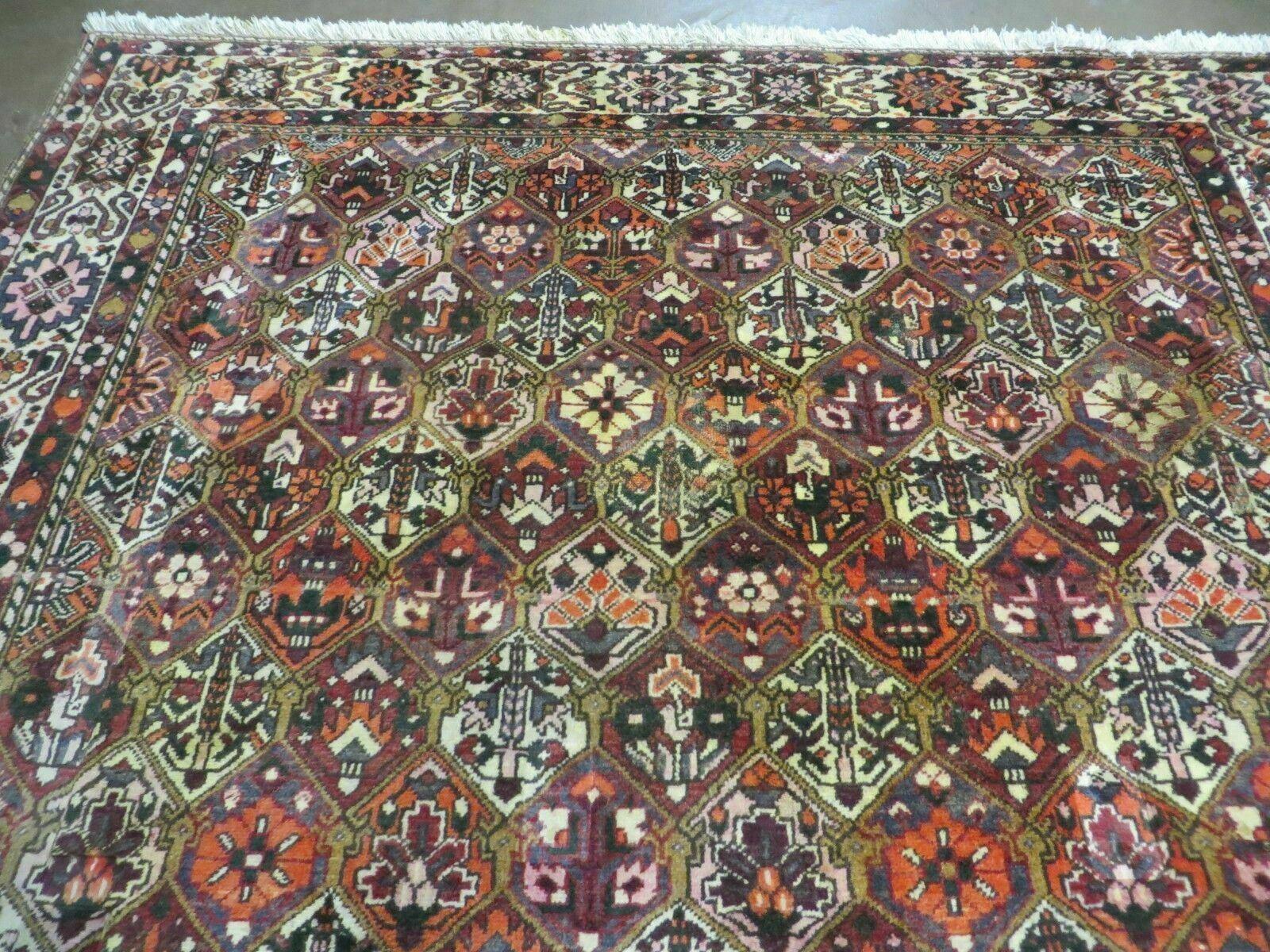 Antique Persian Bakhtiari Rug 7x10 - Multicolor Repeated Panel Design - Vegetable Dyed Rug - Hand Knotted Wool Room Sized Oriental Carpet 7 x 10 Rug - Nuvé