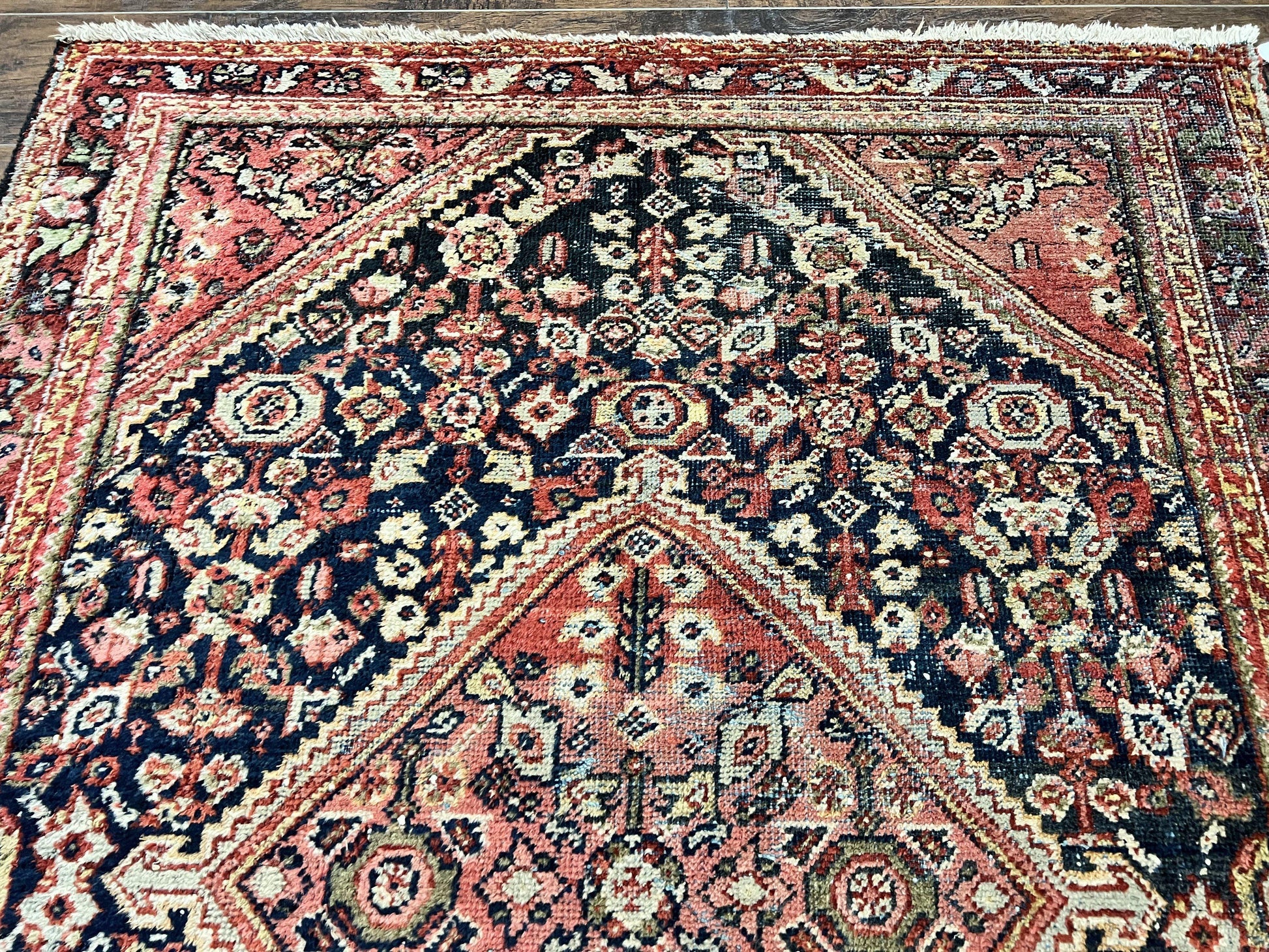 Antique Persian Mahal Rug 4x7, Wool Hand Knotted Tribal Geometric Carpet - Nuvé