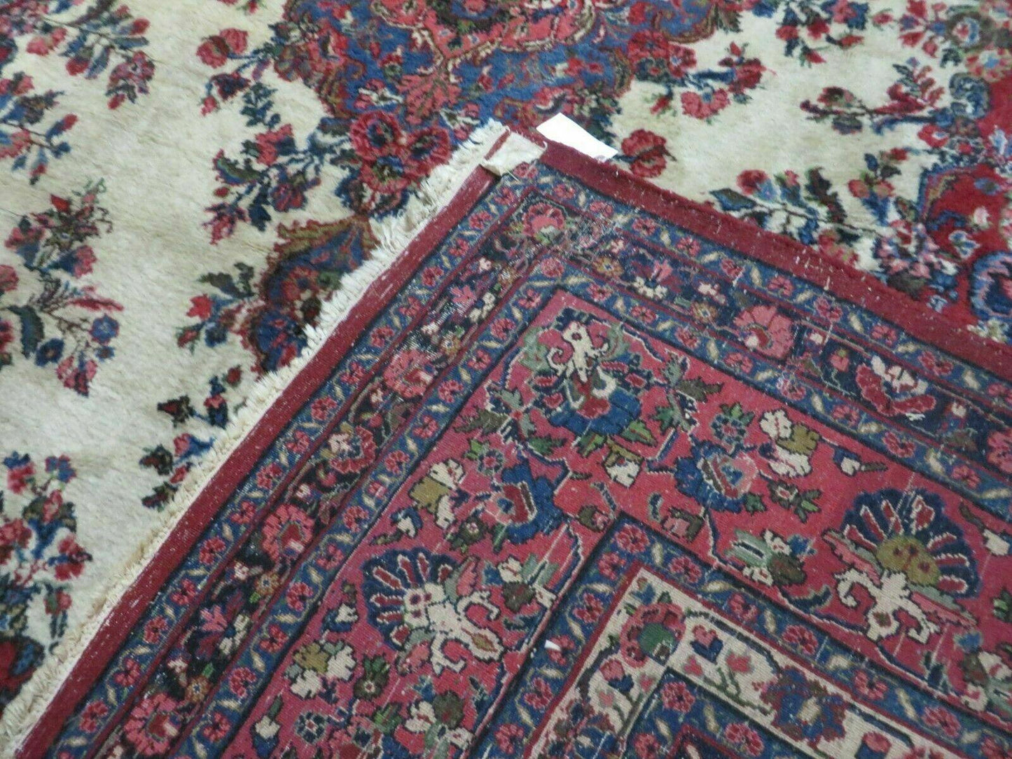 9x12 Persian Sarouk Rug - Semi Open Field Medallion Rug - Ivory Red Blue Hand Knotted Wool Oriental Carpet 9 x 12 Antique Rug - Vegetable Dyes - Nuvé