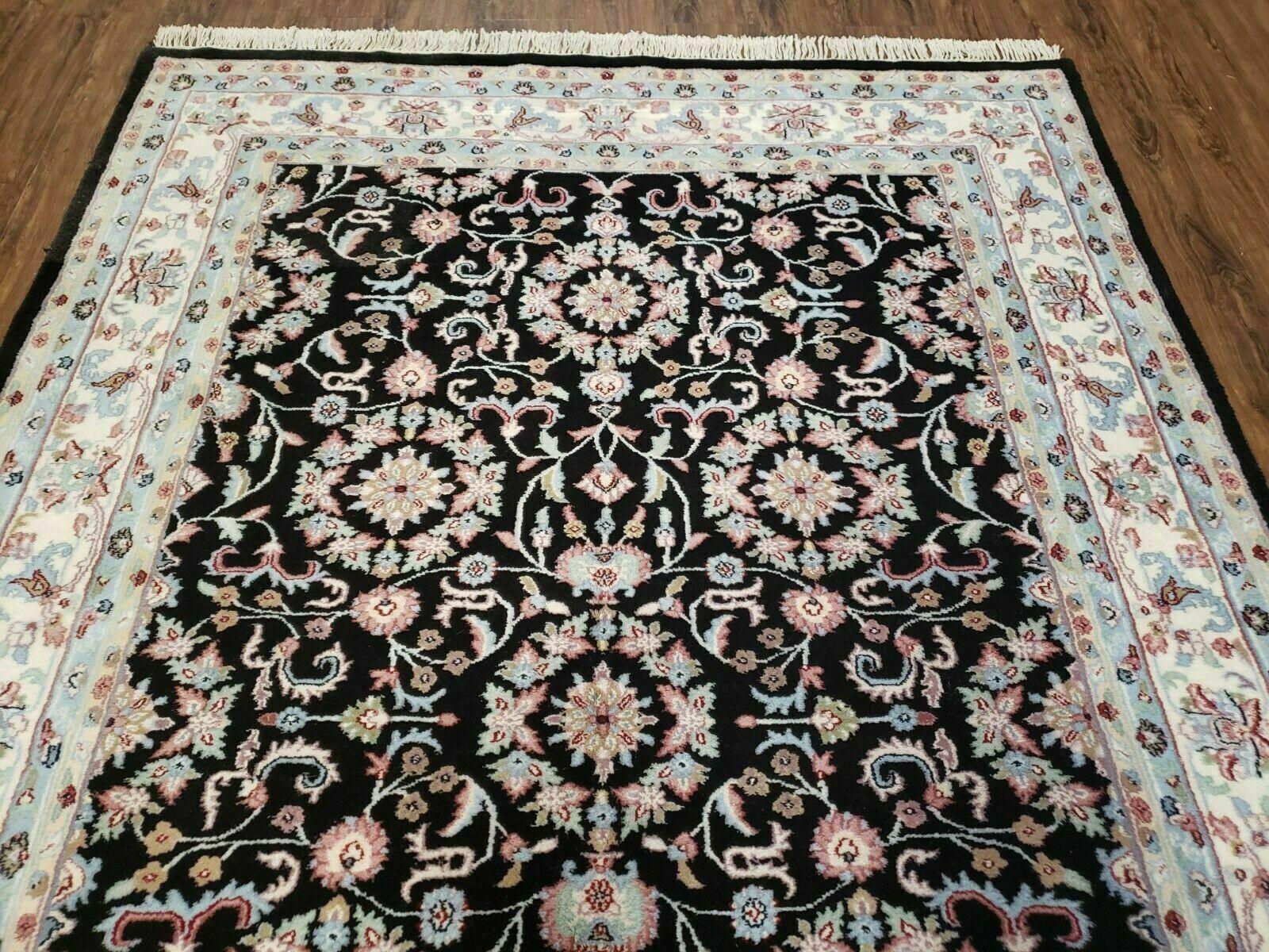 6' X 9' Handmade Indian Agra Wool Rug Carpet Vegetable Dyes Black - Nuvé