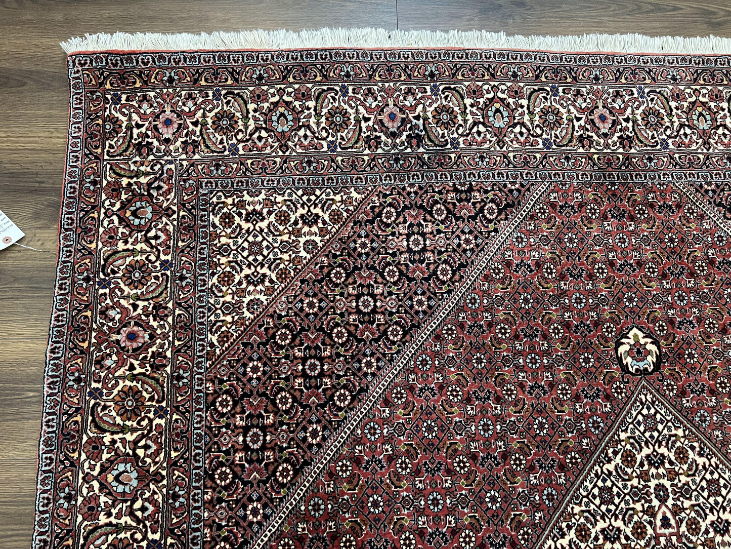 Wonderful Persian Bidjar Rug 7x8 ft, Almost Square Oriental Carpet, Herati Mahi, Highly Detailed, Ivory Red Navy Blue, Very Fine Handmade Bijar Rug - Nuvé