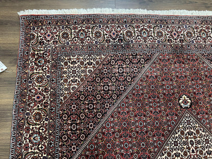 Wonderful Persian Bidjar Rug 7x8 ft, Almost Square Oriental Carpet, Herati Mahi, Highly Detailed, Ivory Red Navy Blue, Very Fine Handmade Bijar Rug