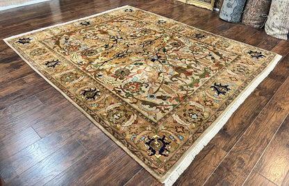 Indian Agra Rug 8x10, Wool Vintage Handmade Carpet, Gray Brown - Nuvé