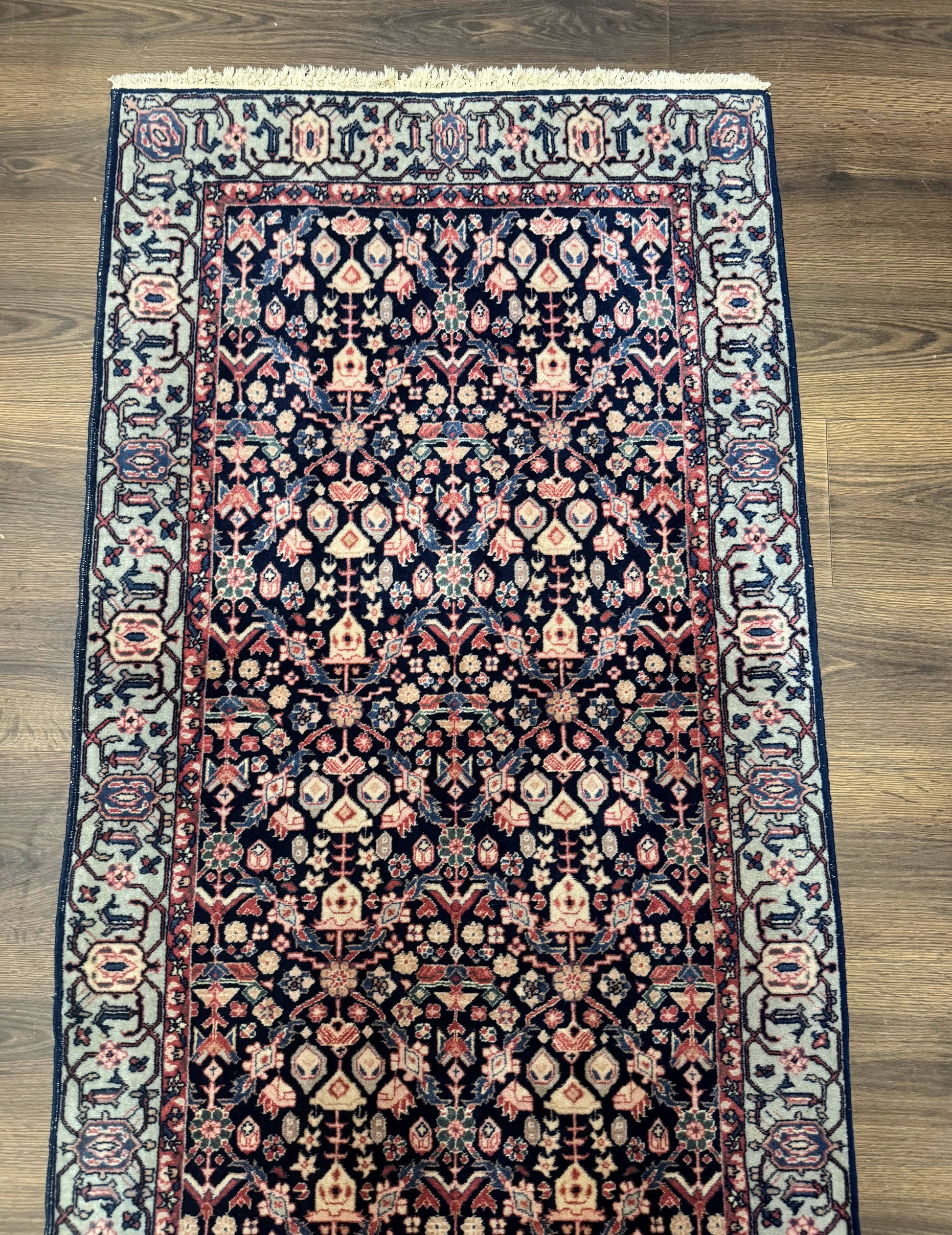 Indo Persian Runner Rug 2.8 x 12, Navy Blue, Floral, Fine 270 KPSI - Nuvé