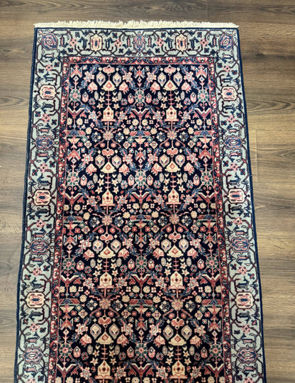 Indo Persian Runner Rug 2.8 x 12, Navy Blue, Floral, Fine 270 KPSI - Nuvé