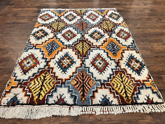 Moroccan Rug 5.9 x 7.6, Colorful Geometric Panel, Soft Wool, Handmade, Multicolor, Vintage Moroccan Carpet, Berber Rug, Rabat Rug - Nuvé