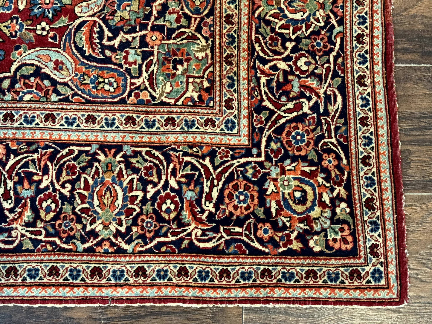 Persian Kashan Rug 4x7, Red and Navy Blue, Floral Antique Carpet - Nuvé