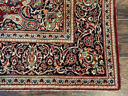 Persian Kashan Rug 4x7, Red and Navy Blue, Floral Antique Carpet - Nuvé