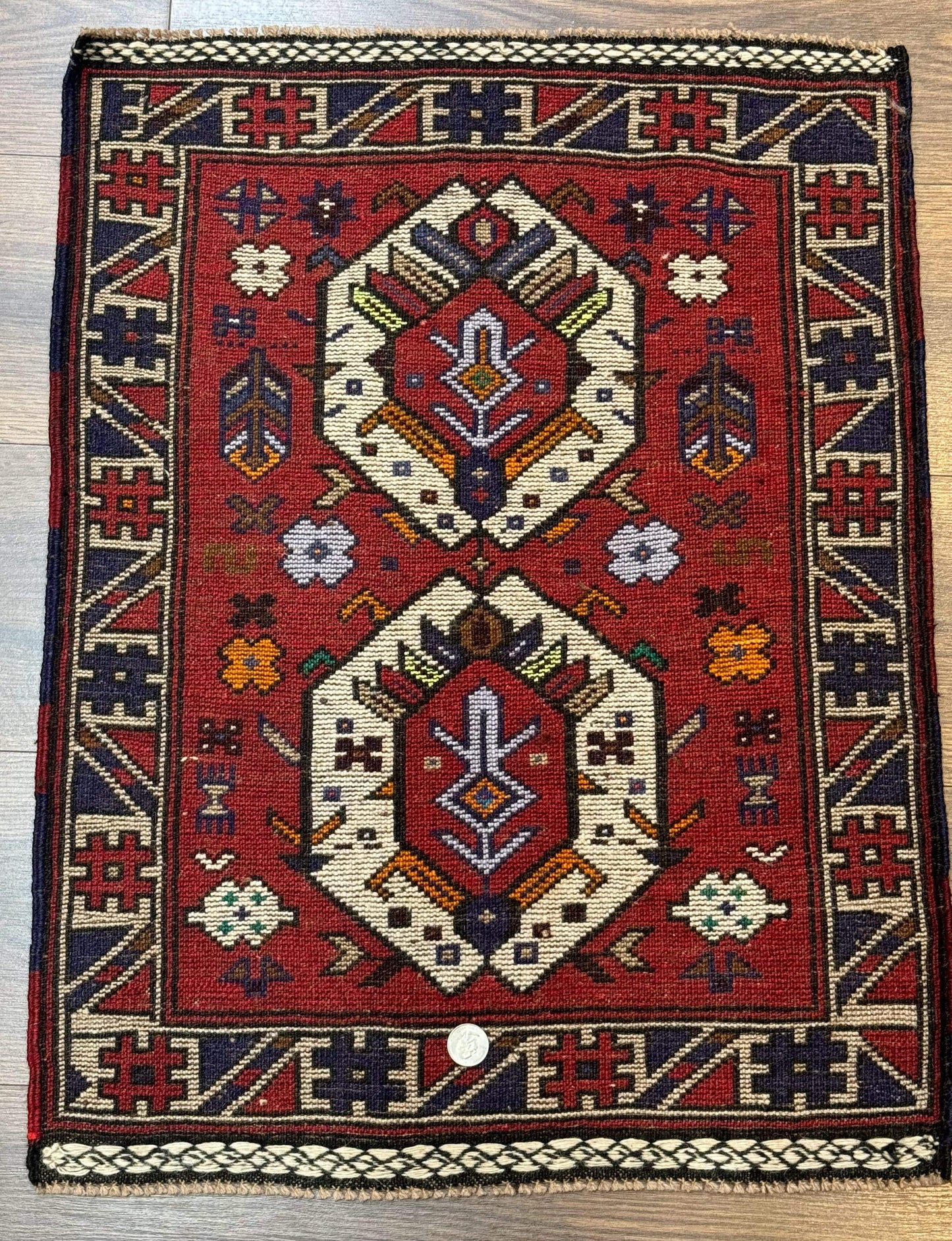Small Persian Tribal Rug, Red and Ivory, Baluch Rug - Nuvé