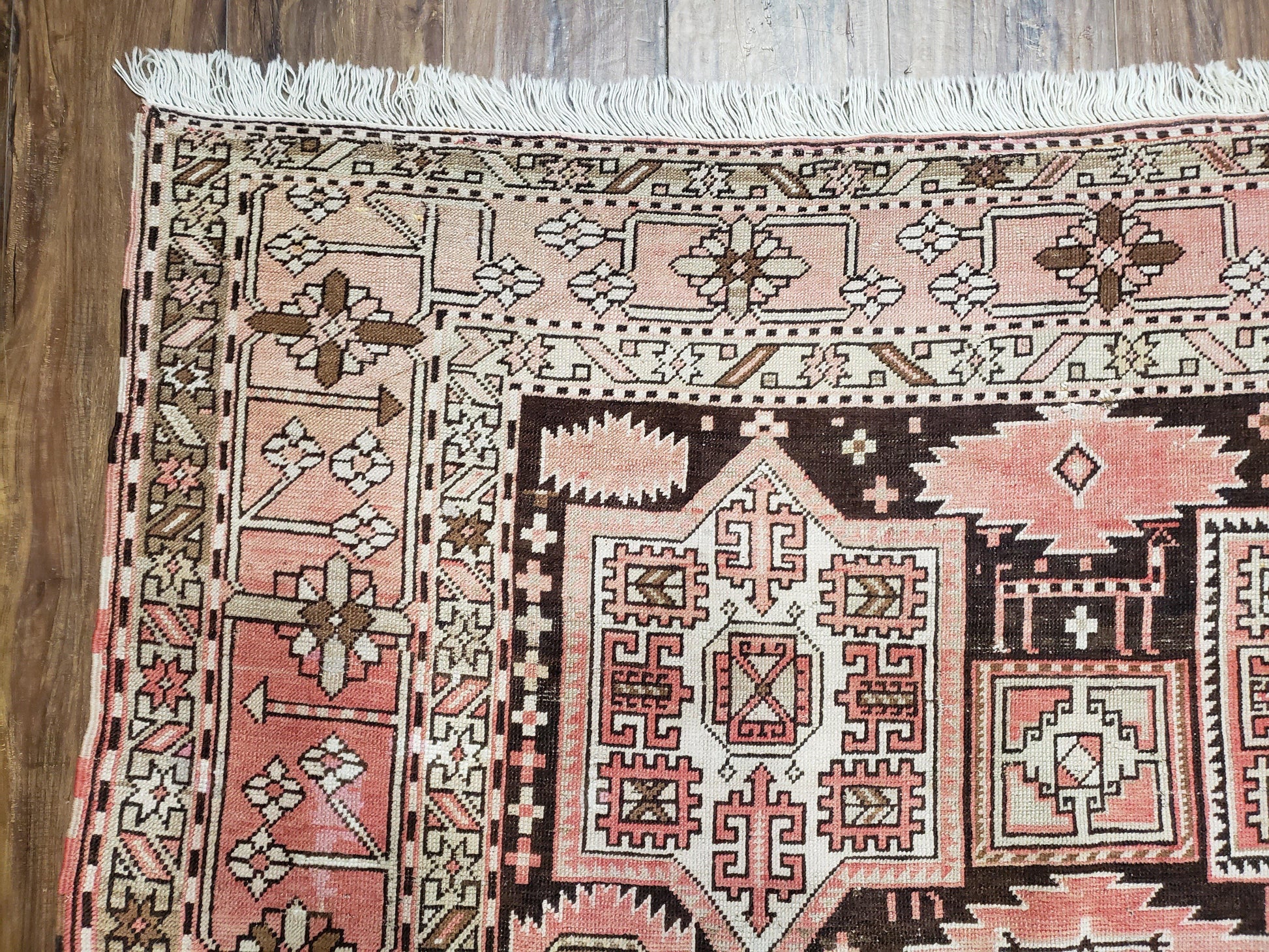 Antique Caucasian Rug 5' 5" x 10' 9", Shirvan Carpet, Wide Oriental Corridor Runner, Quality Handmade Hand-Knotted Wool Rug, Pale Pink Black - Nuvé