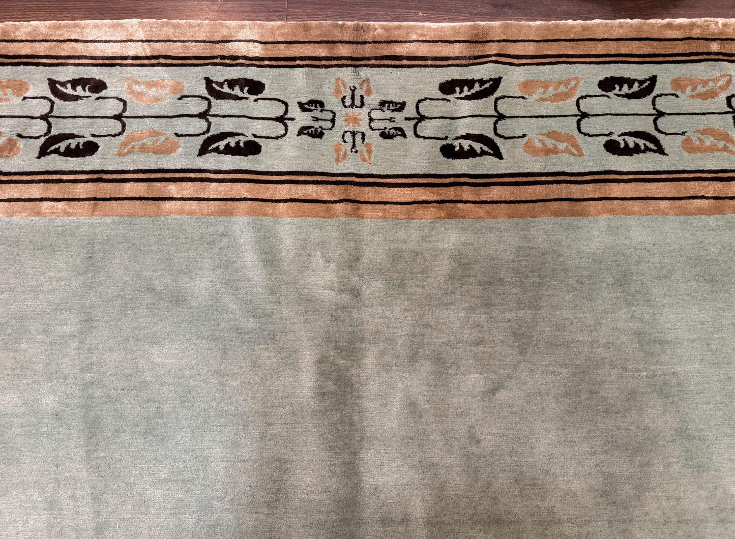 Palace Size Nepali Rug 9x18, Open Field, Light Mint Green, Wool Hand Knotted, Modern Contemporary - Nuvé