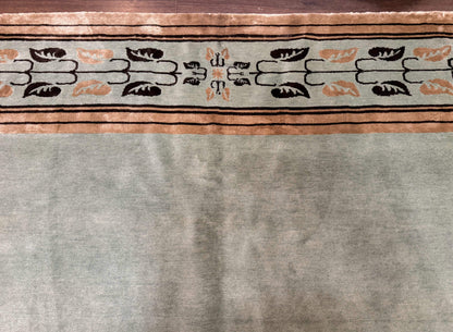 Palace Size Nepali Rug 9x18, Open Field, Light Mint Green, Wool Hand Knotted, Modern Contemporary - Nuvé