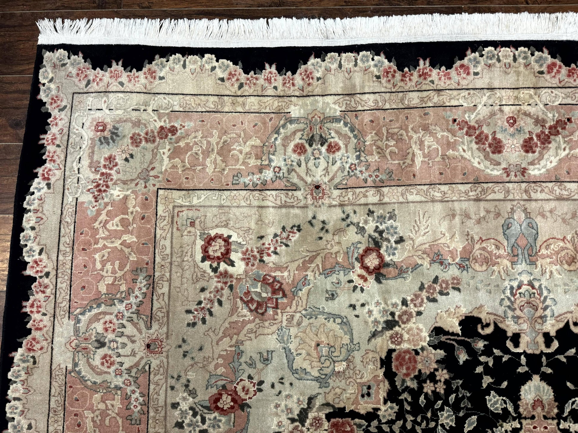 Pak Persian Tabriz Rug 8.6 x 11.6, Black Pink, Traditional Elegant Formal Oriental Carpet, Dining Room Rug, Fine 225 KPSI - Nuvé