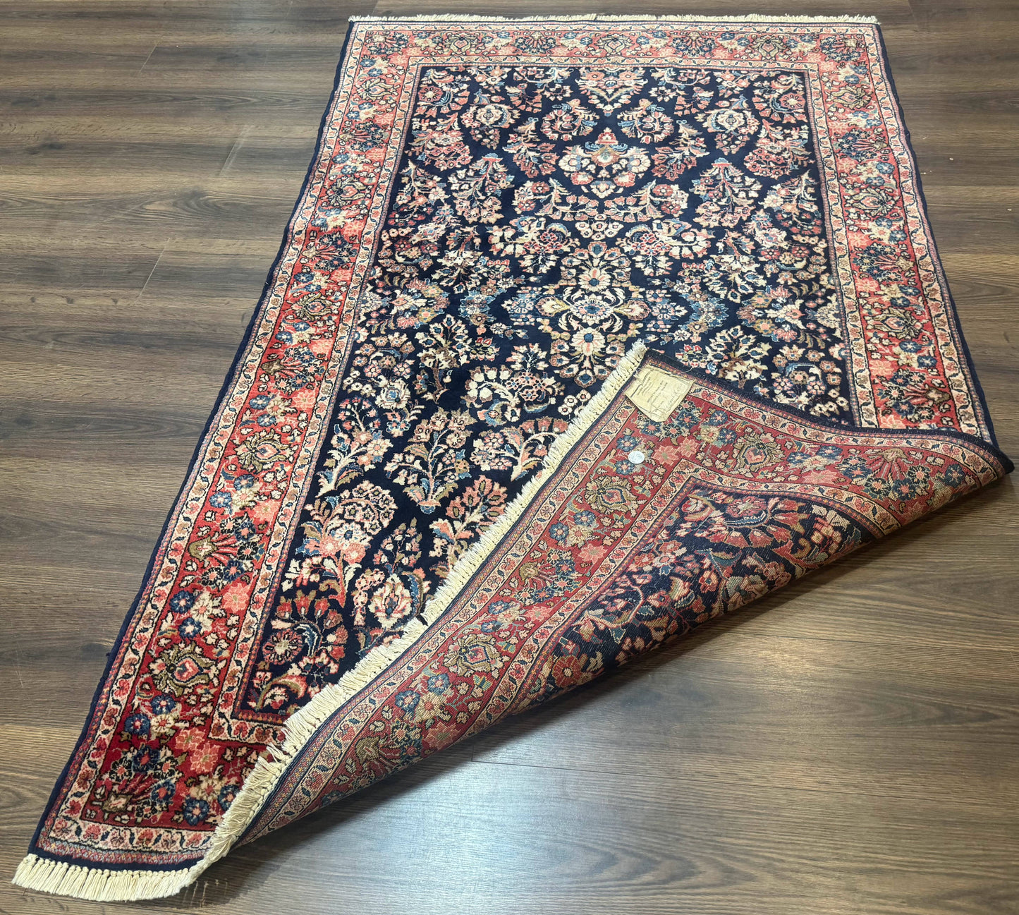 Navy Blue Persian Rug 4x6, Sarouk Mohajeran Carpet, Antique Persian Rug, Floral - Nuvé