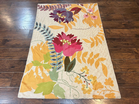 Indian Hand Stitched Rug 4x6, Floral, Silk, Large Floral Design - Nuvé