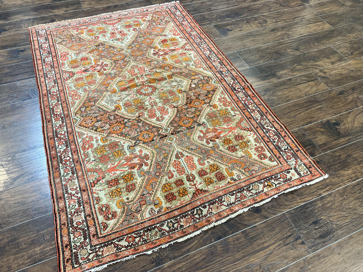 Wonderful Antique Persian Malayer Rug 4x6, Wool Hand Knotted Authentic Oriental Carpet, Very Fine