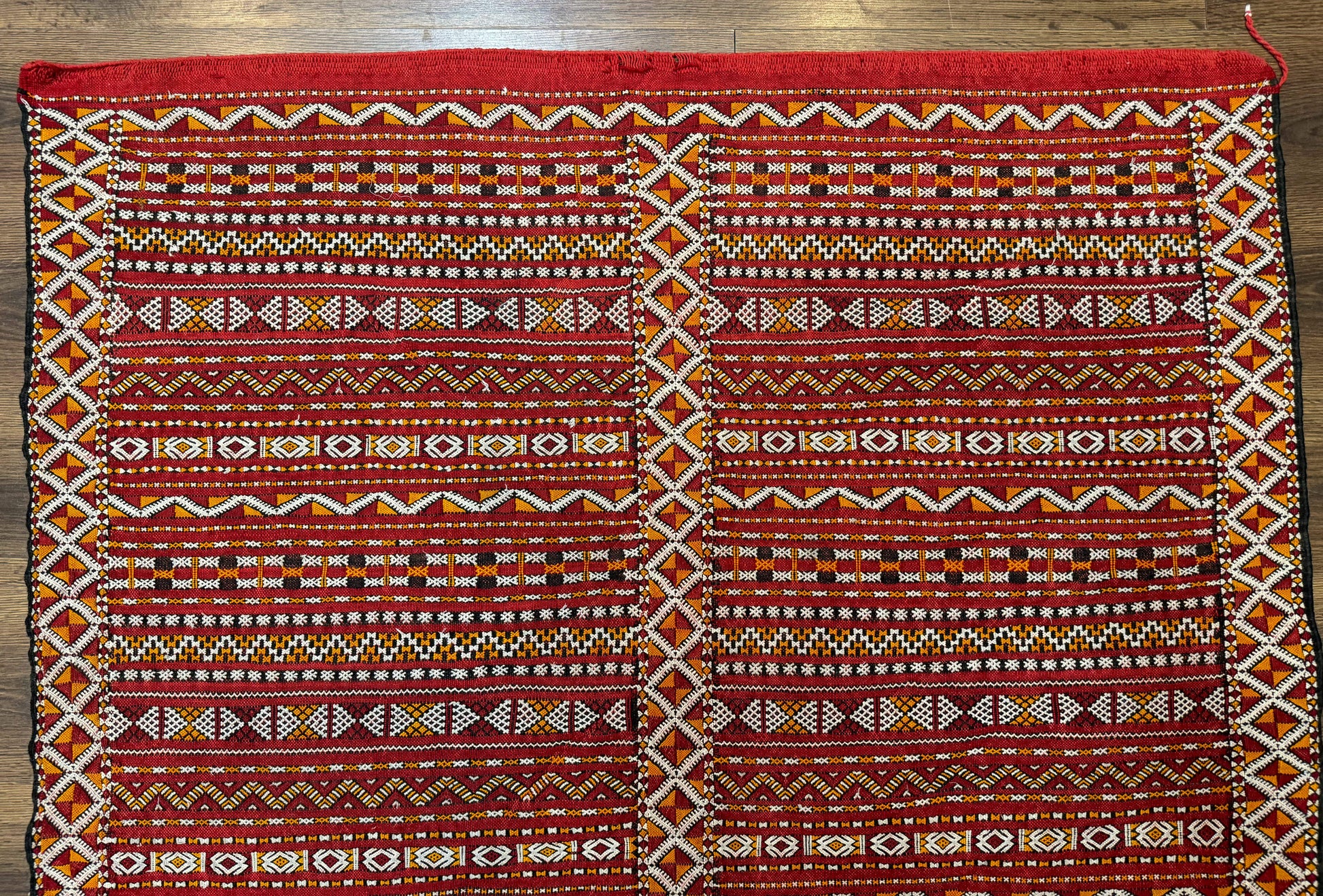 Moroccan Kilim Rug 4x8, Flatweave, Bohemian, Red Ivory Orange - Nuvé