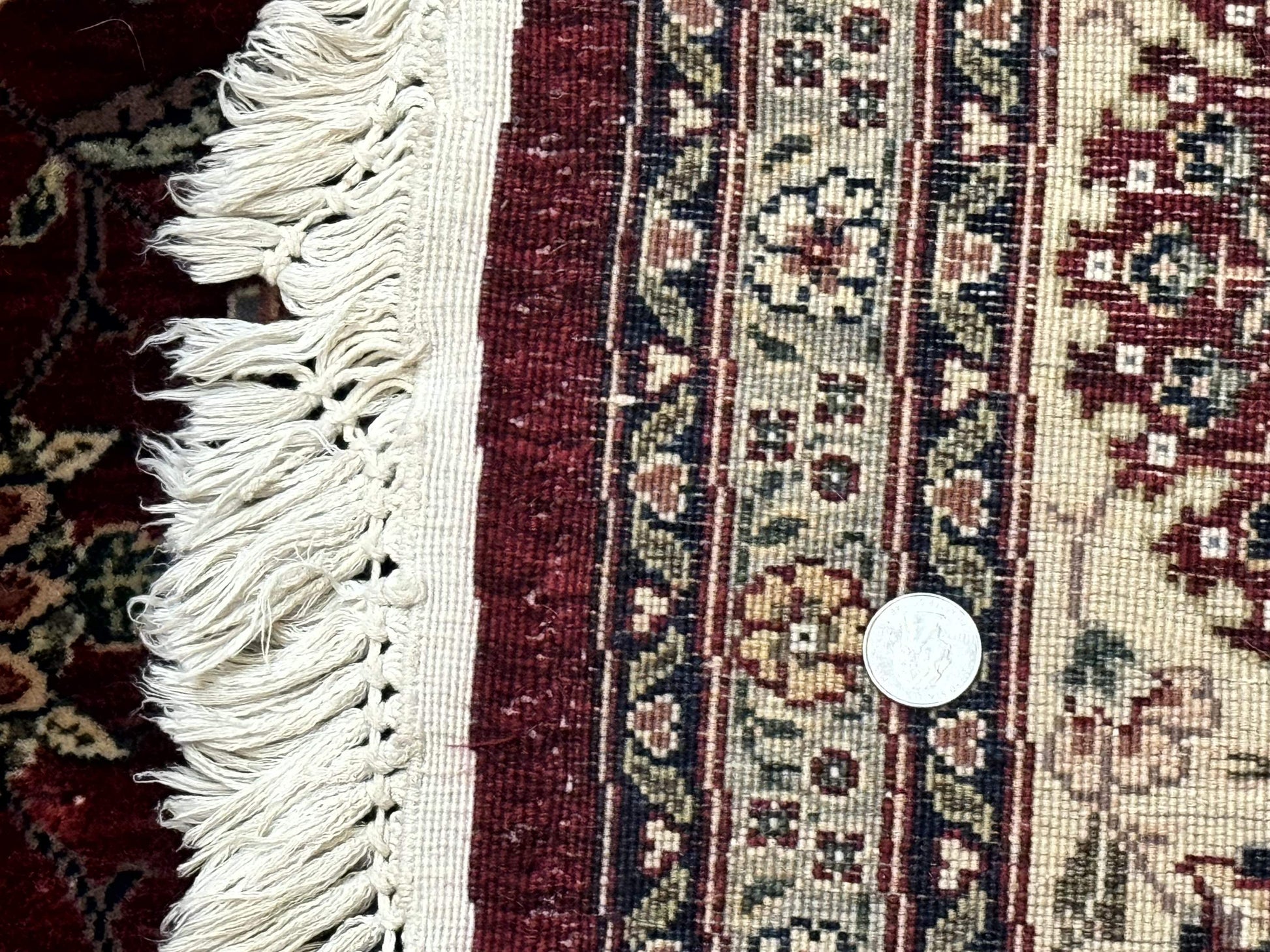 Round Sino Persian Rug 9x9, Burgundy and Cream, Floral, Wool and Silk, 9ft Round Carpet - Nuvé