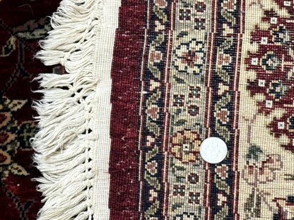 Round Sino Persian Rug 9x9, Burgundy and Cream, Floral, Wool and Silk, 9ft Round Carpet - Nuvé