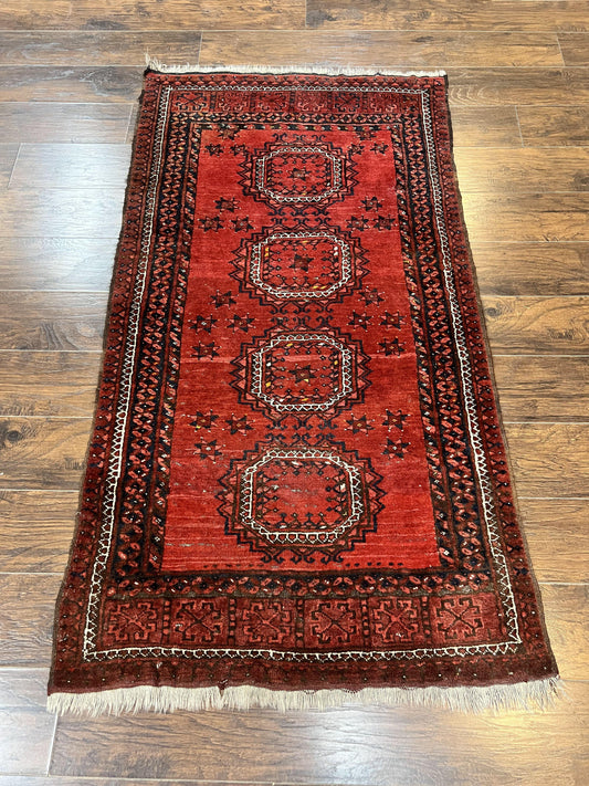 Afghan Rug 3x6, Semi Antique Vintage Oriental Carpet, Wool Handmade Red Rug, Tribal Rug, Afghan Beshir Rug - Nuvé