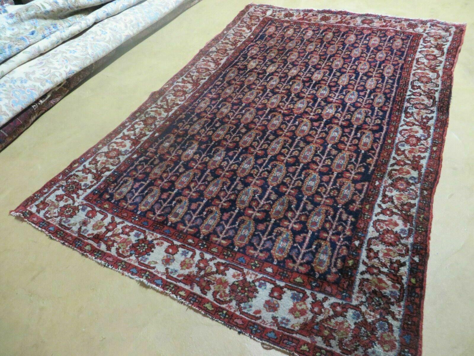 4' X 6' Antique Handmade Turkish Sivas Wool Rug Vegetable Organic Dye Nice Blue - Nuvé