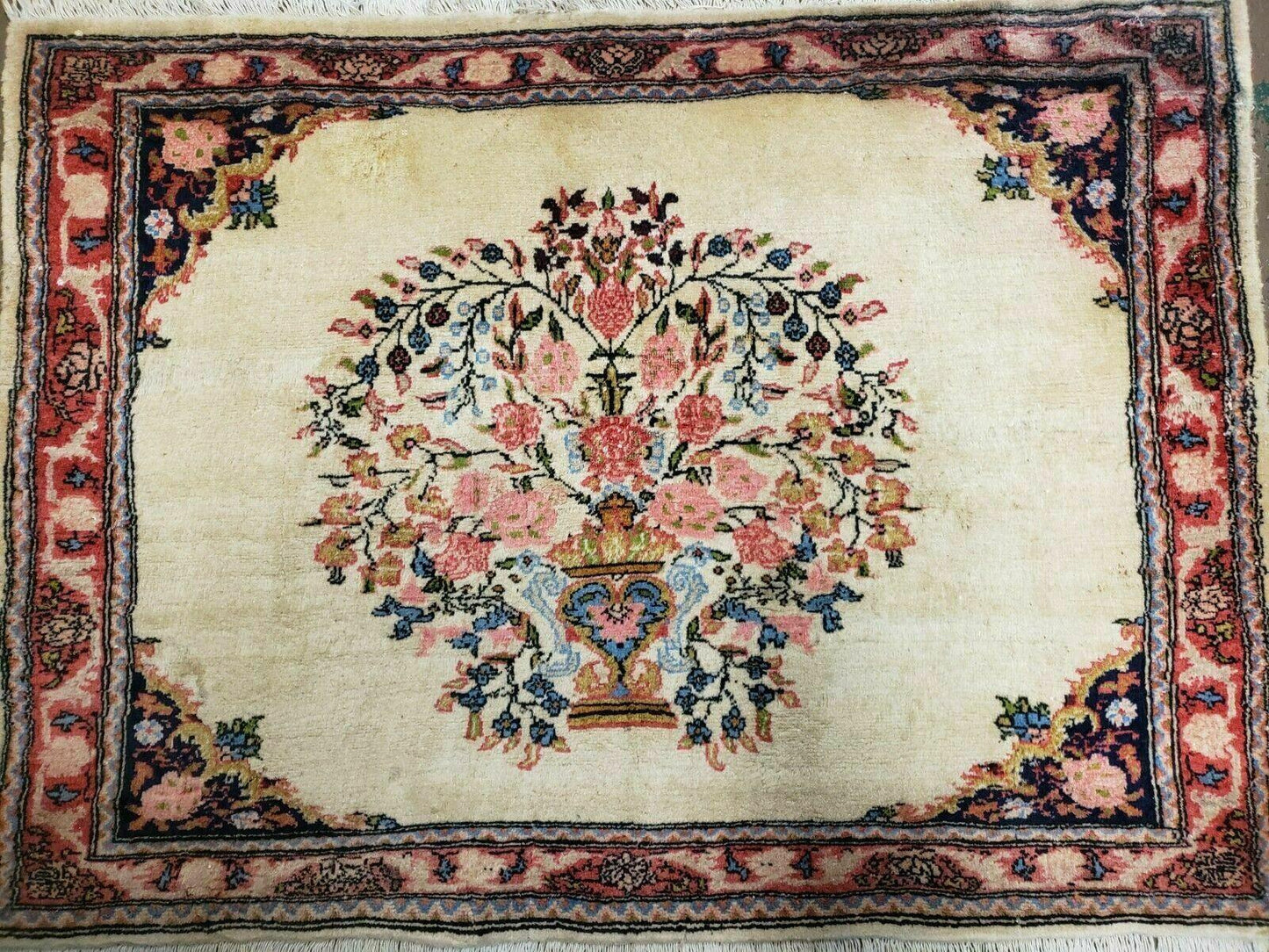 2' 7" X 3' 6" Antique Rug Hand Knotted Pictorial Wool Oriental Flowers - Nuvé