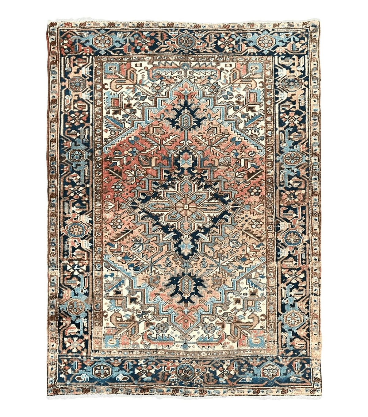 Antique Persian Heriz Rug 6x8, Geometric Medallion, 1920s Oriental Carpet, Handmade Wool Rug