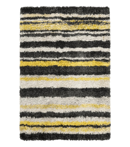 Shag Rug 5x8, Yellow Ivory Charcoal, Contemporary