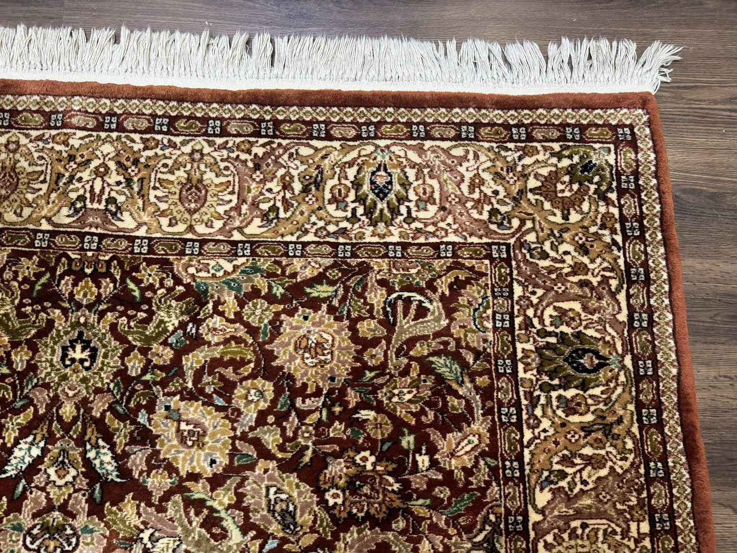 Tree of Life Indian Kashmiri Rug 6x9, Rust Red and Cream, Animal Pictorials, Fine 290 KPSI - Nuvé