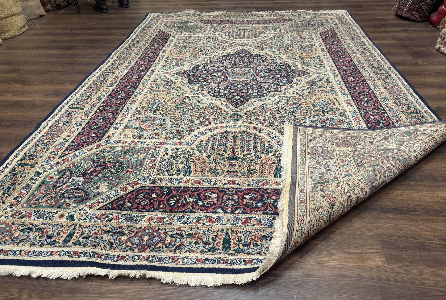 Persian Rug 8x11, Belgium Power Loomed Rug, Kirman Lavar Floral Design, Vintage Rug - Nuvé