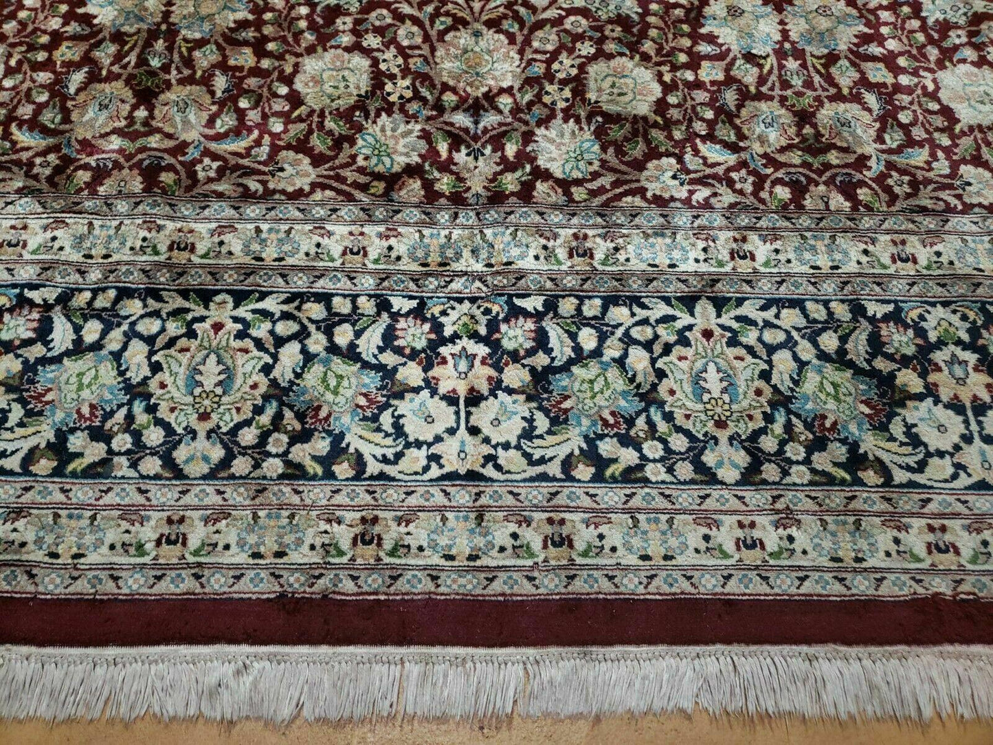 Persian Rug 9x12, Floral Allover, Very Fine, Handmade, Room Sized Oriental Carpet, Sino Persian, Maroon and Navy Blue - Nuvé