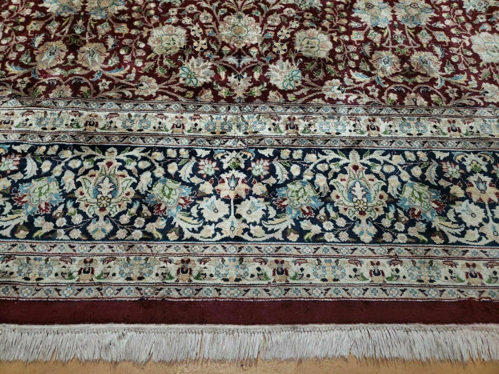 Persian Rug 9x12, Floral Allover, Very Fine, Handmade, Room Sized Oriental Carpet, Sino Persian, Maroon and Navy Blue - Nuvé