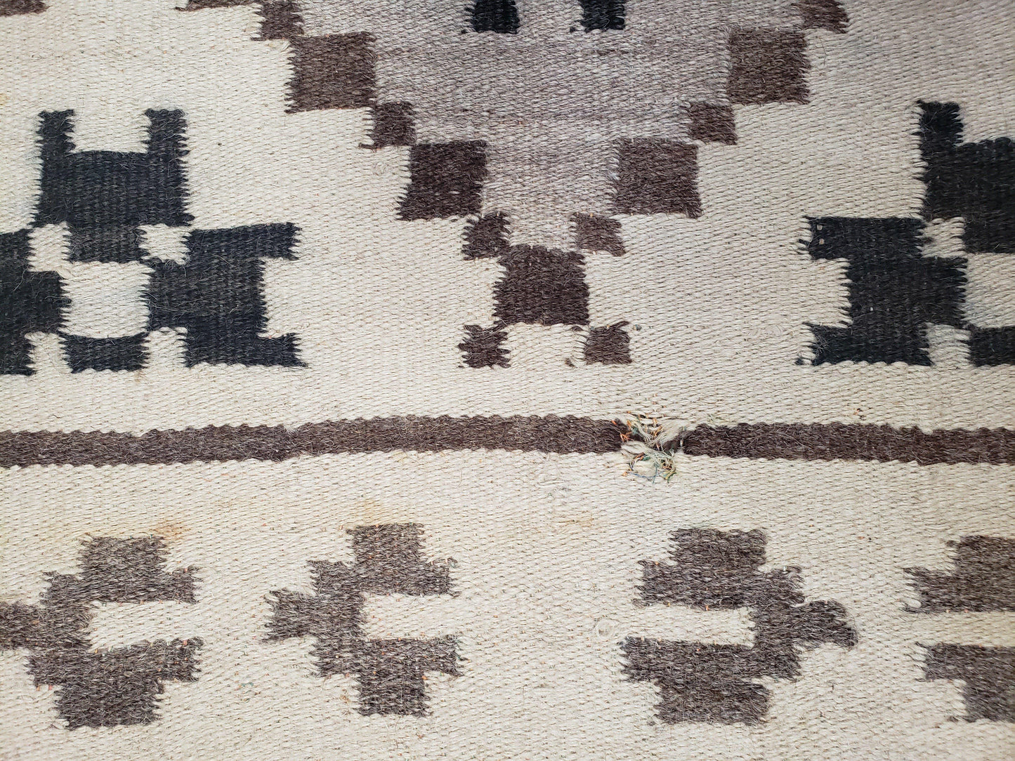 Semi Antique South American Blanket 4x8, Wool Hand-Woven Flatweave Kilim Rug, Handmade Antique Vintage Runner, Ivory & Blue, Diamond Panel - Nuvé