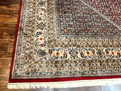 Square Indo Persian Bidjar Rug 10x10, Red, Handmade Vintage Wool Carpet - Nuvé