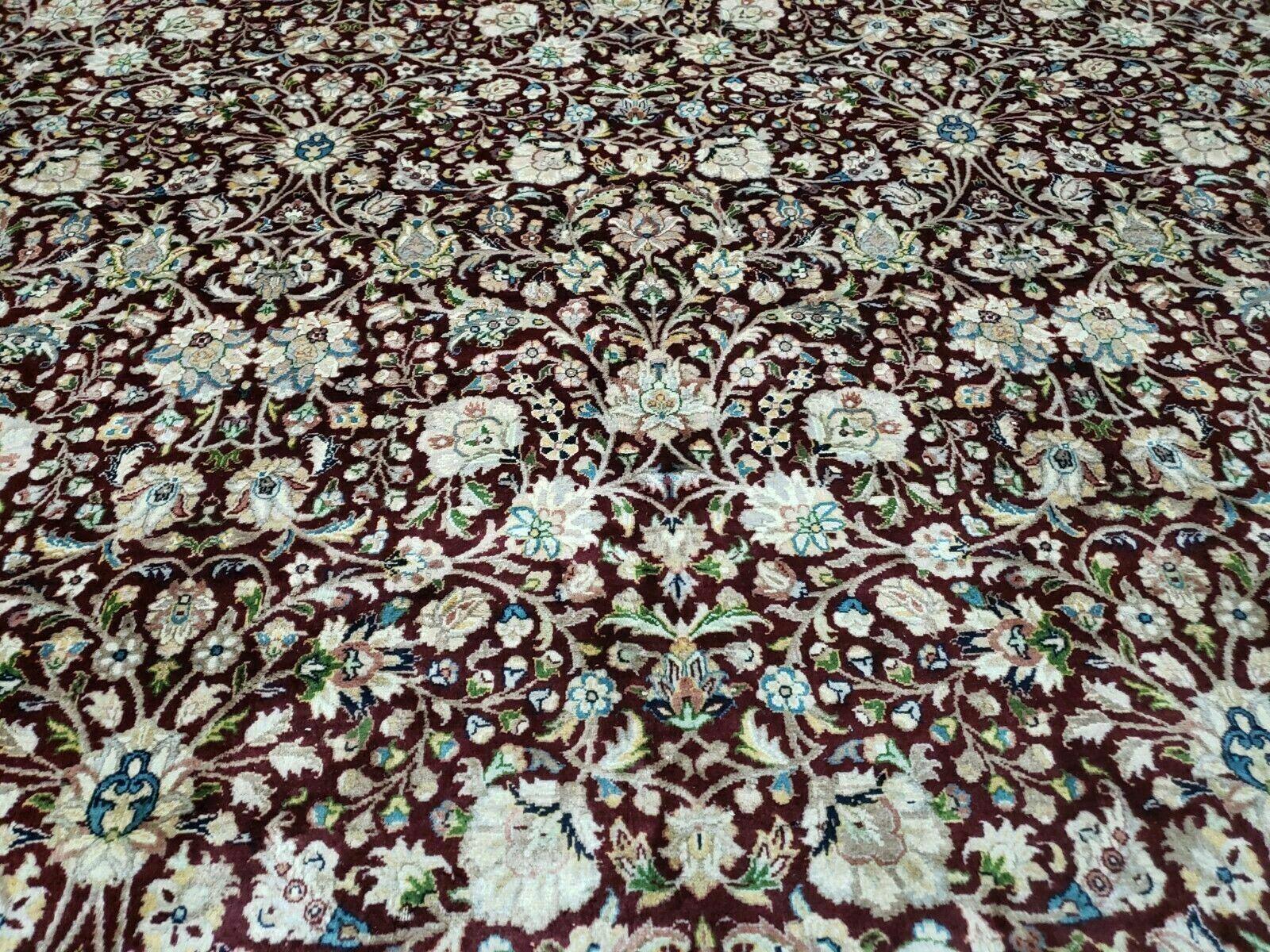 Persian Rug 9x12, Floral Allover, Very Fine, Handmade, Room Sized Oriental Carpet, Sino Persian, Maroon and Navy Blue - Nuvé