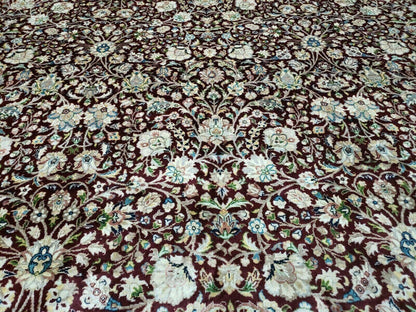 Persian Rug 9x12, Floral Allover, Very Fine, Handmade, Room Sized Oriental Carpet, Sino Persian, Maroon and Navy Blue - Nuvé