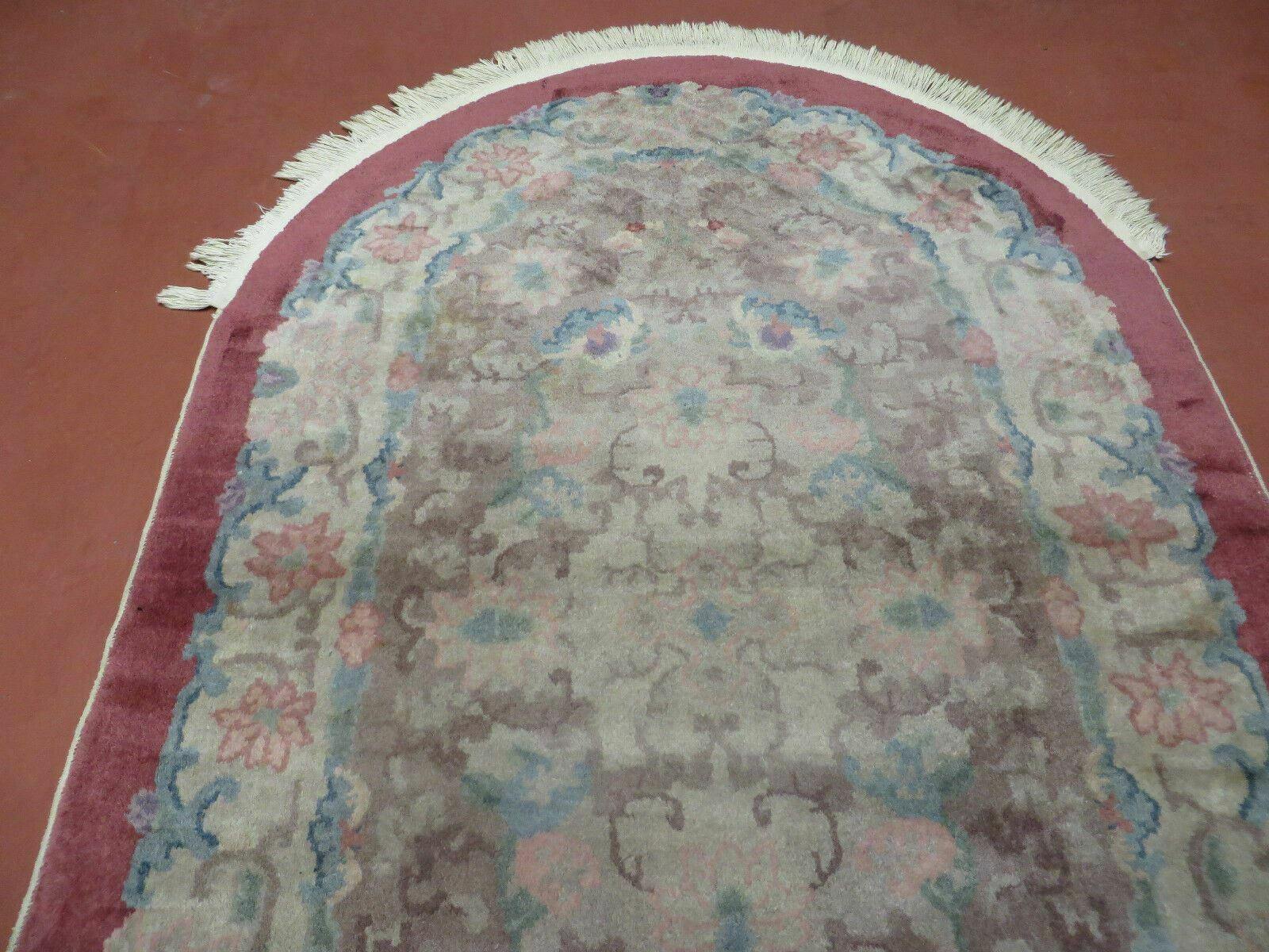 Oval Chinese Art Deco Rug 3x5 Vintage Wool Carpet - Nuvé