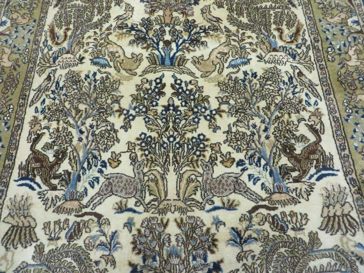 4' X 6 Handmade India Oriental Fine Pictorial Tree Of Life Wool Silk Rug Wow