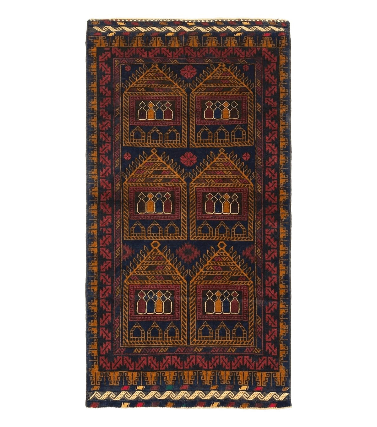 Afghan Rug 3x7, Navy Blue, Tribal Rug, Balouch Carpet, New
